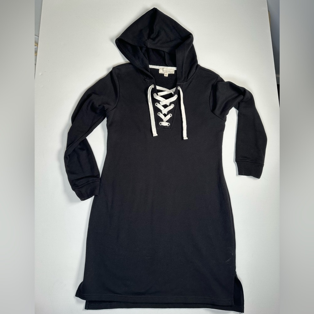 Y2K Style, Black Hoodie Lace-Up Dress, Inspired Streetwear, No Comment, M